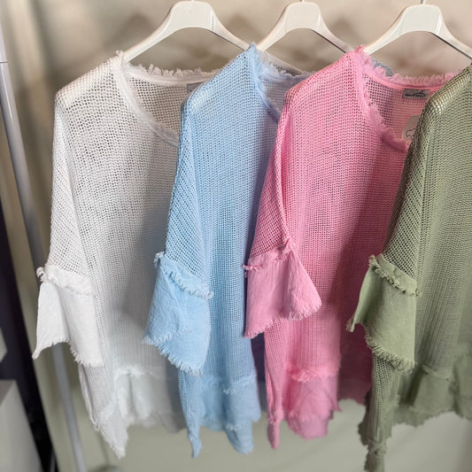 Chasity - Frayed Hem Crochet Top