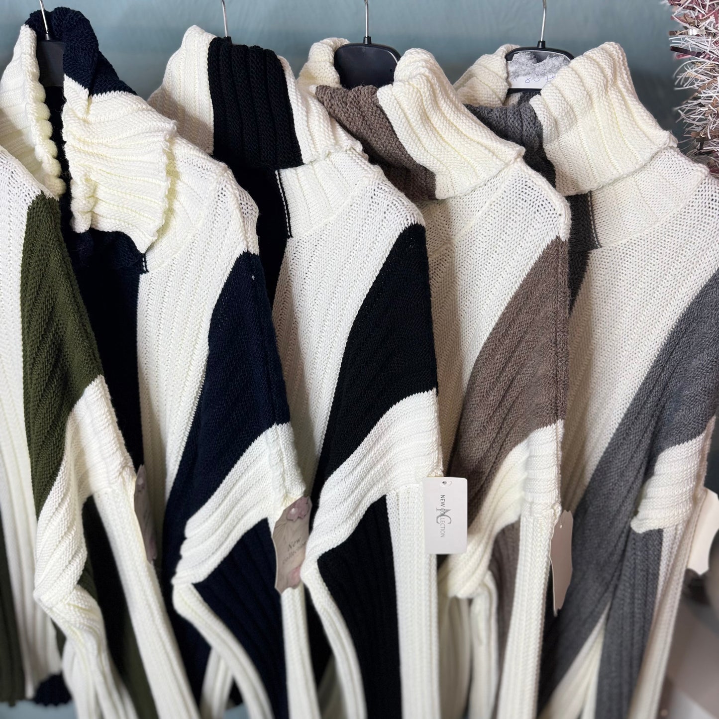 Melly - Roll Neck Vertical Stripe Jumper With Chunky Sleeves - Womenswear Knitwear.