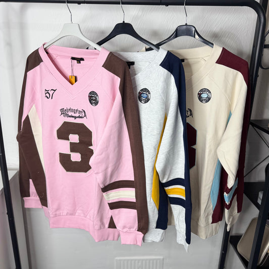 Charley - V Neck No.3 Varsity Oversized Jumper