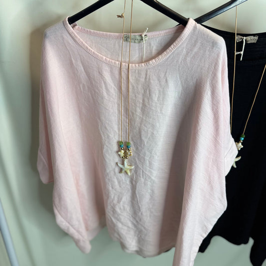 Addison - Linen Top With Necklace
