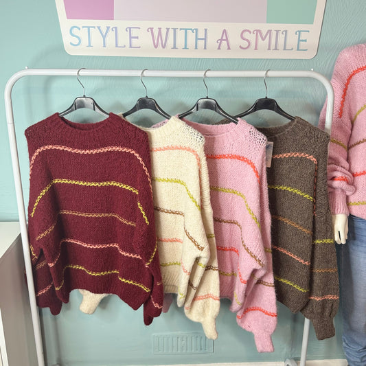 Carmen - Multicoloured Stripe Knitted Jumper - Knitwear Womenswear Long Sleeve Striped.