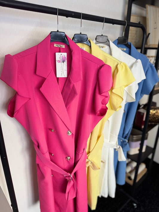 Bex - Blazer Style Gold Button Midi Dress