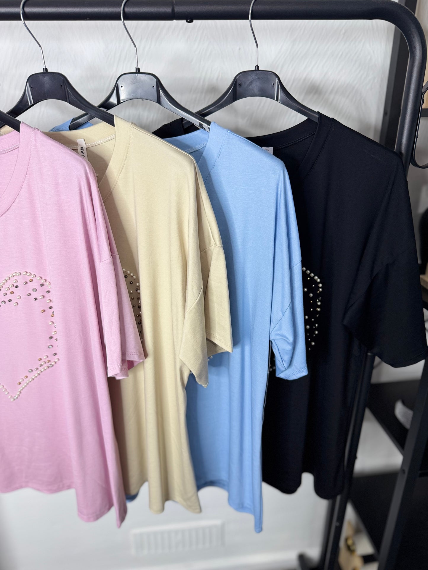Helen - Heart Pearl Detail T Shirt