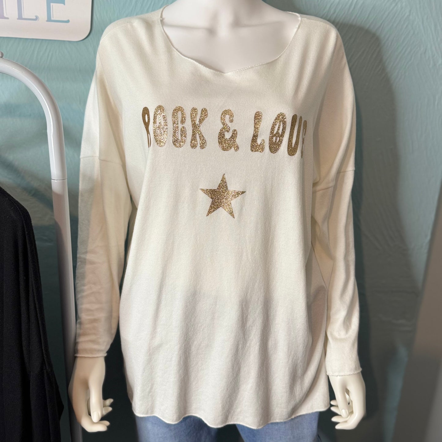 Maryanne - Gold Rock and Love Sparkle Fine Knit Jumper - Womenswear Knitwear Long Sleeve.