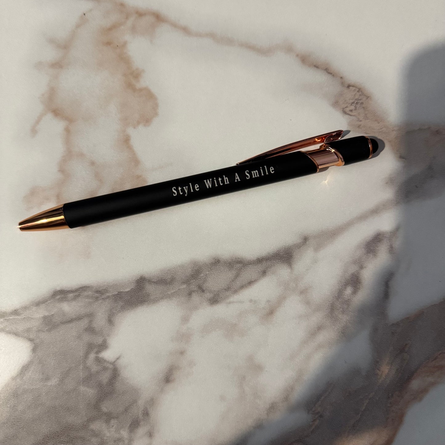 Style With A Smile Logo Black and Rose Gold Pen (Black Ink) - personalised stationery