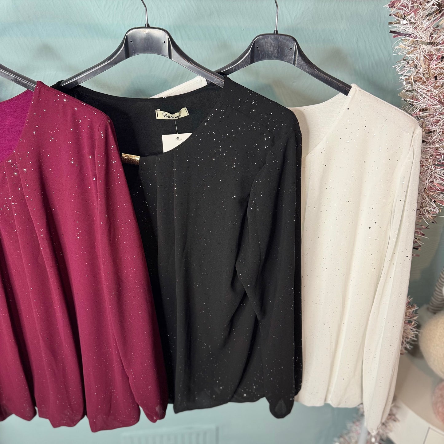 Skye - Sparkle Long Sleeve Gold Buckle Top - Womenswear.