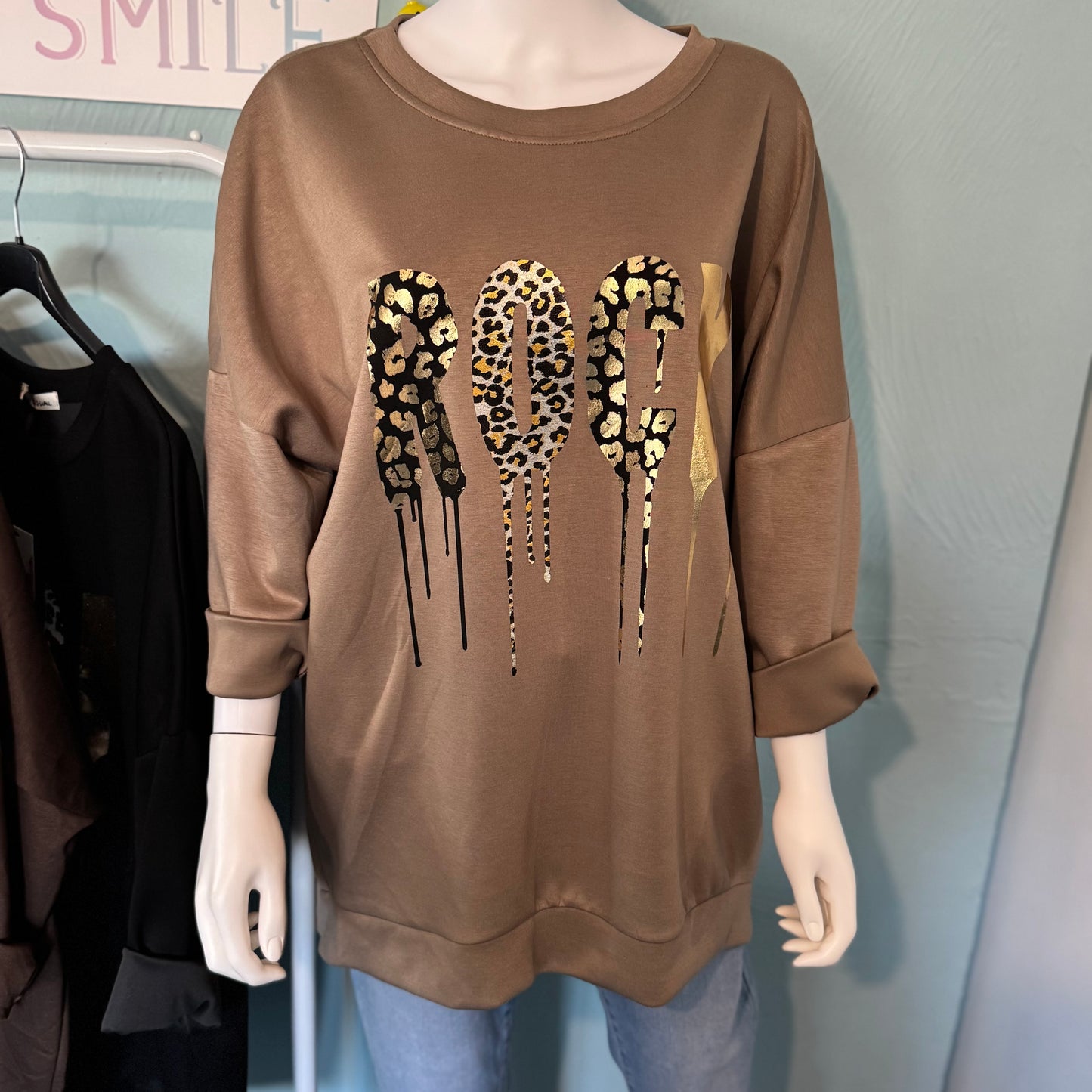 Kennedy - Oversized Gold Leopard super soft Rock Sweatshirt - up to a UK 20.