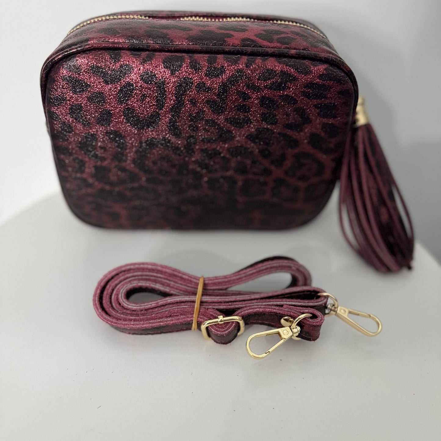 Genuine Leather Leopard Print Cross Body Handbag