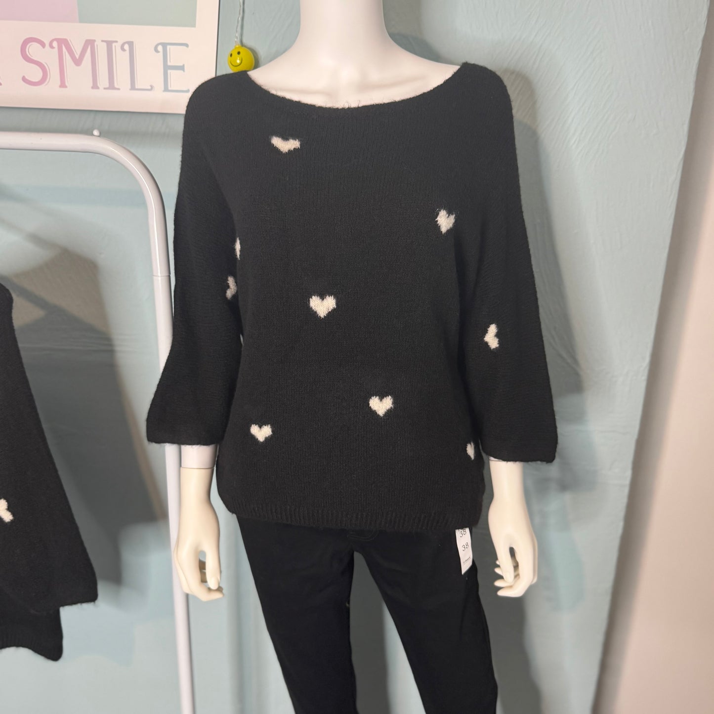 Hope - Heart Print Knitted 3/4 sleeve jumper - up to a UK 18 - Knitwear Womenswear