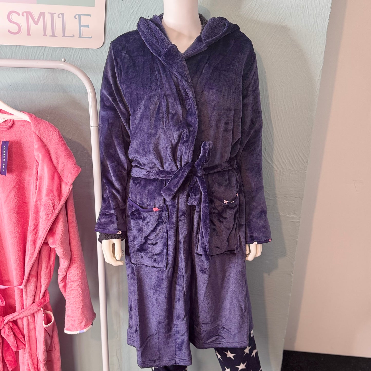 Ladies Super Soft Fleece Hooded Dressing Gown - Womenswear Nightwear.