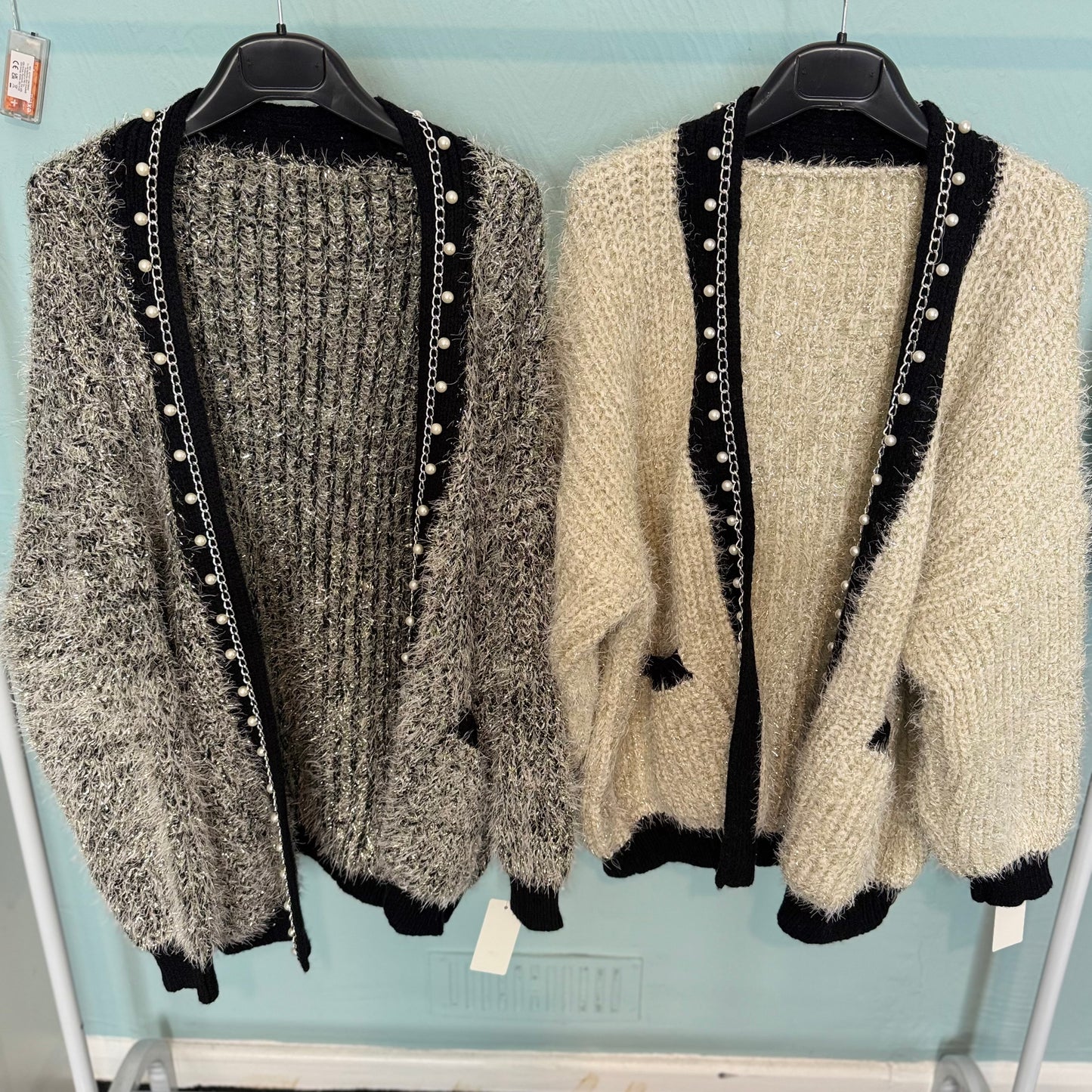 Buffy - Premium - Lurex Fuzzy Knit Pearl Cardigan -  Womenswear Long Sleeve