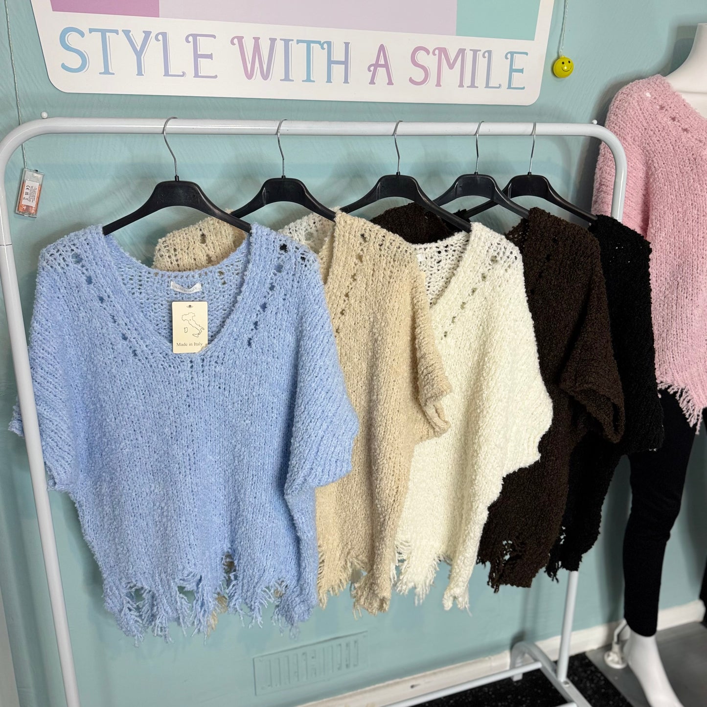 Cassidy - Knitted Short Sleeve Frayed Hem Jumper -  Womenswear Knitwear Shortsleeve.