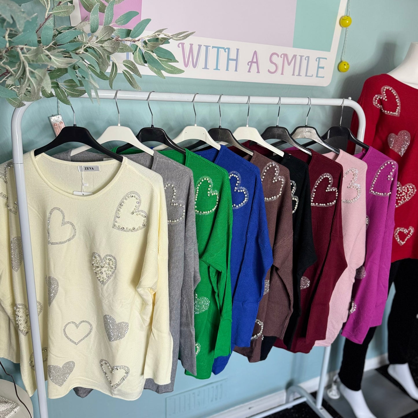 Lily - Diamanté Pearl Ribbed oversized Jumper -  Womenswear Long Sleeve Crewneck.