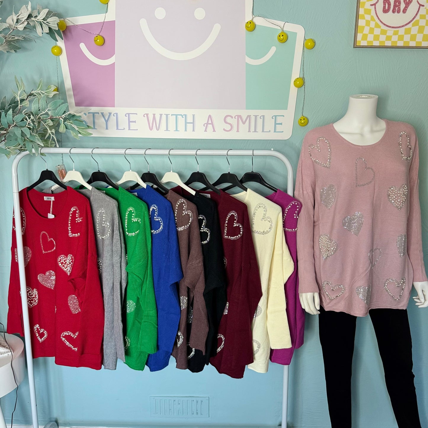 Lily - Diamanté Pearl Ribbed oversized Jumper -  Womenswear Long Sleeve Crewneck.