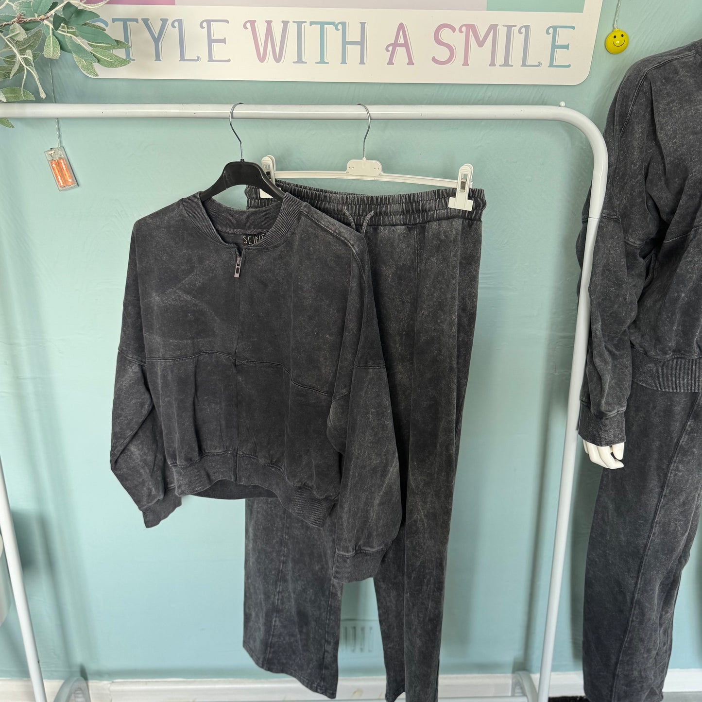 Rosie - Acid Wash Bomber Style Lounge Set - Womenswear.