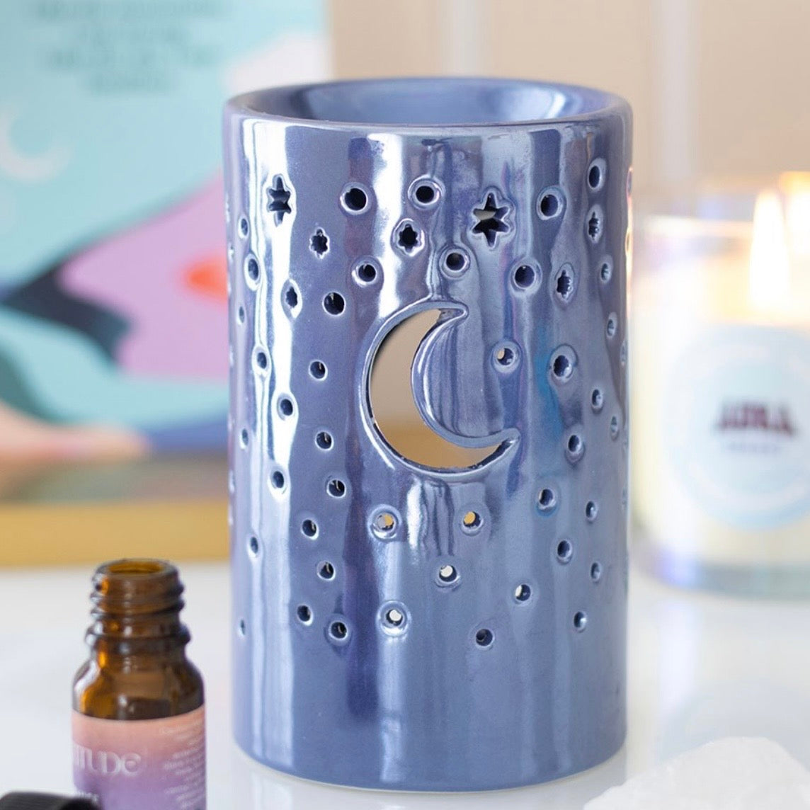 Iridescent Moon Pillar Oil Burner & Wax Warmer