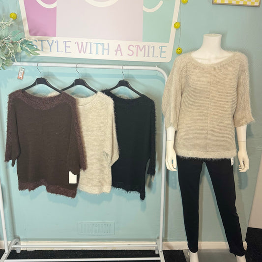 Sam- Waffle Knit 3/4 Sleeve Jumper - up to a UK 18 -  Knitwear Womenswear