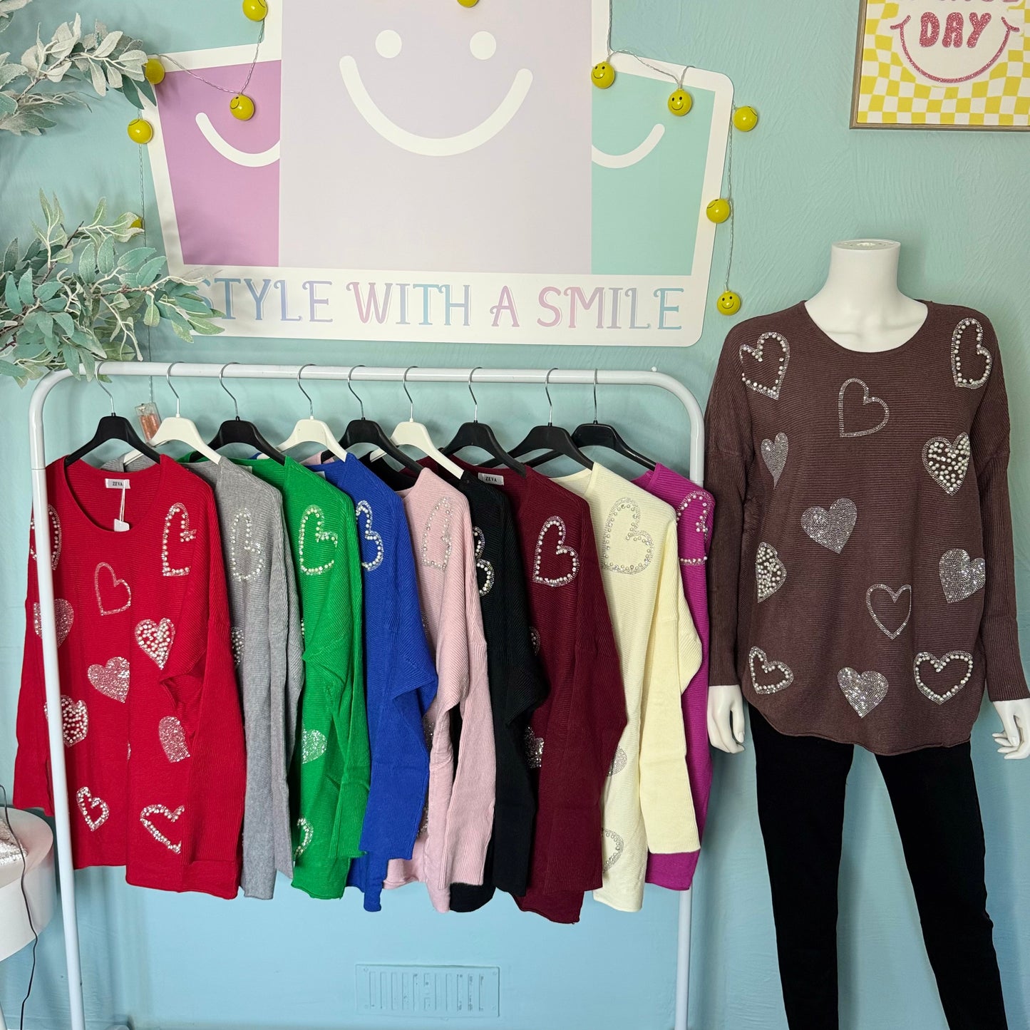 Lily - Diamanté Pearl Ribbed oversized Jumper -  Womenswear Long Sleeve Crewneck.