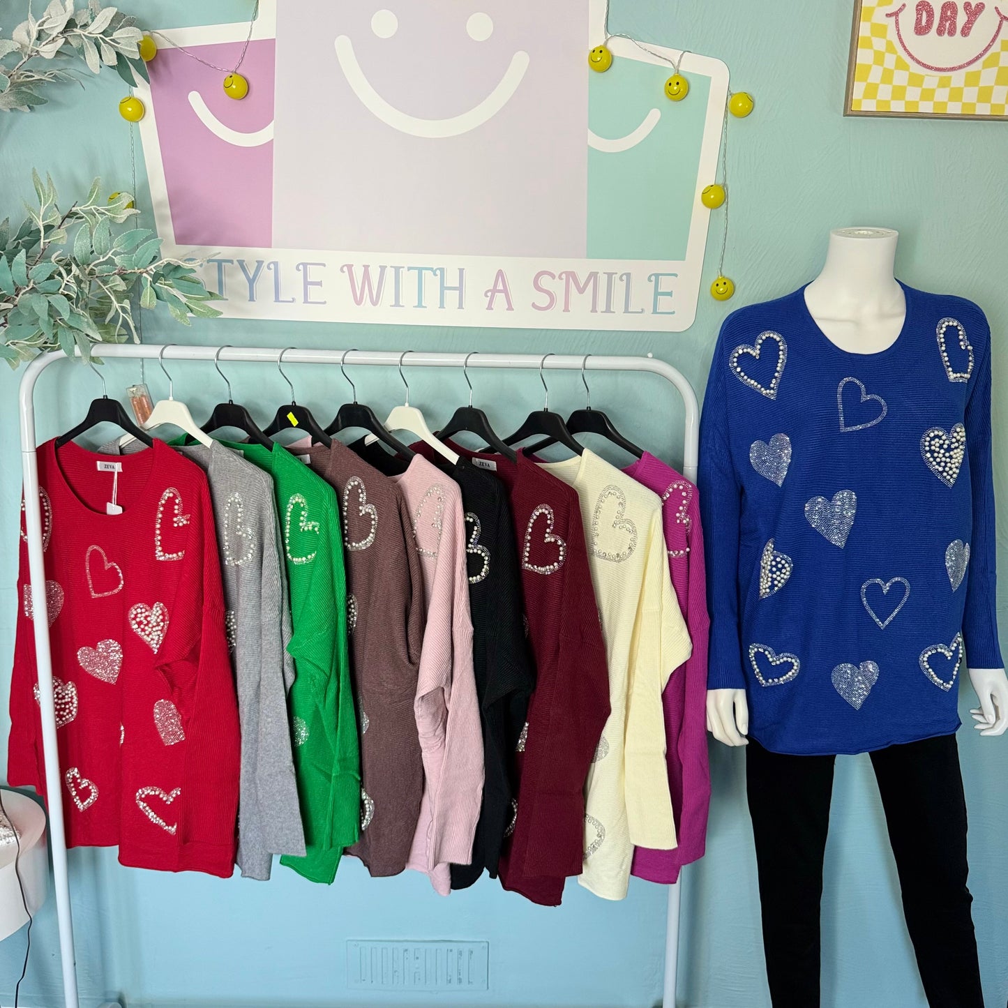 Lily - Diamanté Pearl Ribbed oversized Jumper -  Womenswear Long Sleeve Crewneck.