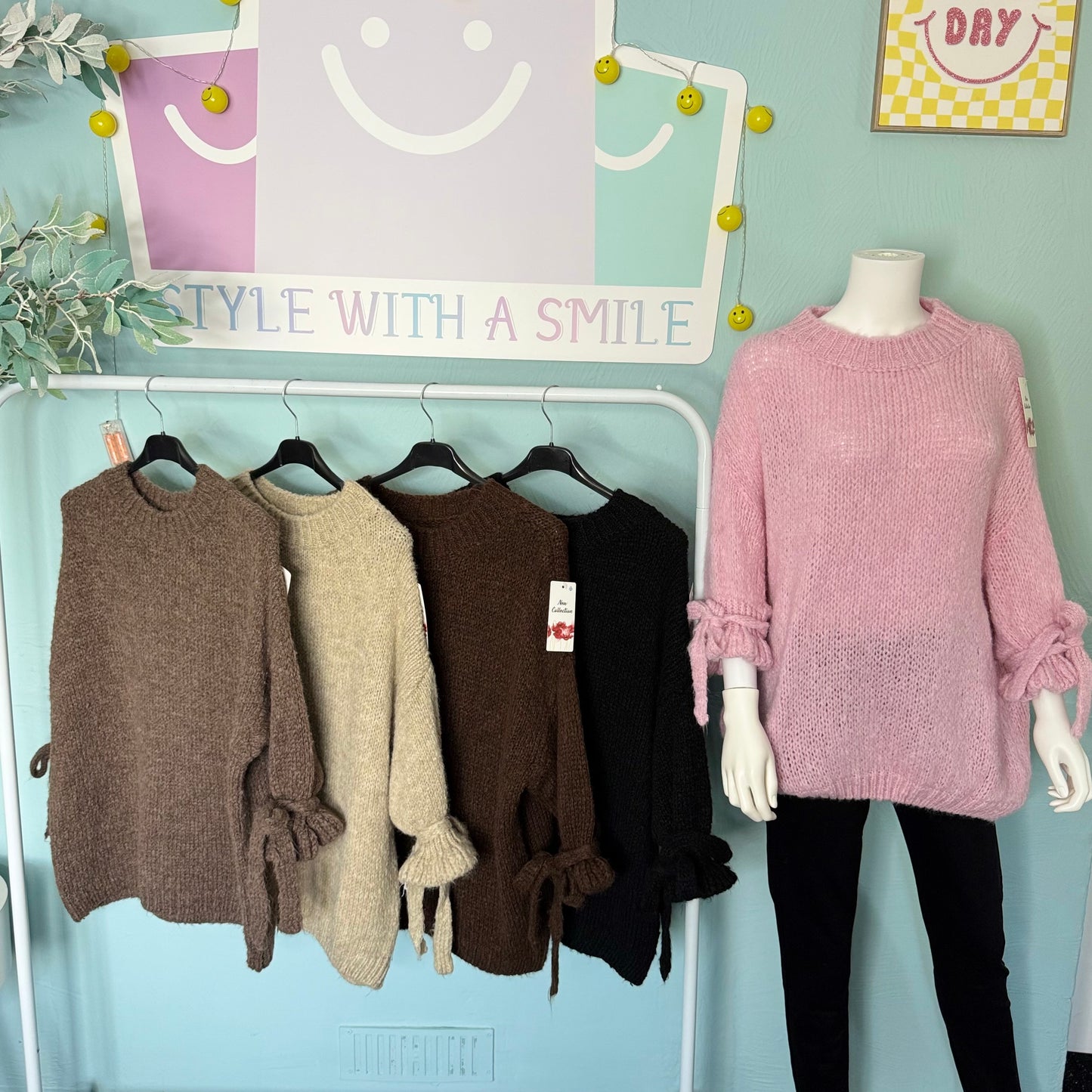 Gracie - Chunky Frill Tie Sleeve Jumper -  Womenswear Knitwear.