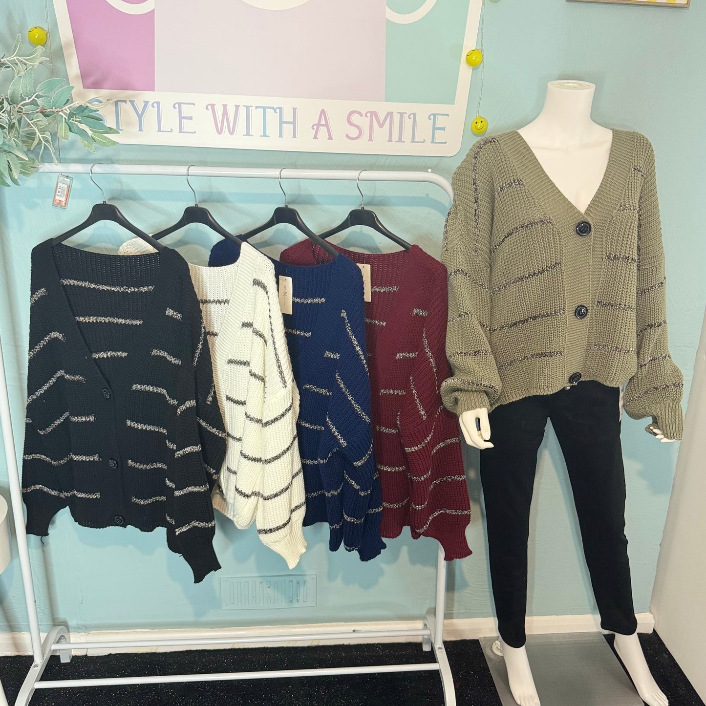 Kirsty - Stripe Lurex glitter Chunky Button Cardigan - up to a size 24!