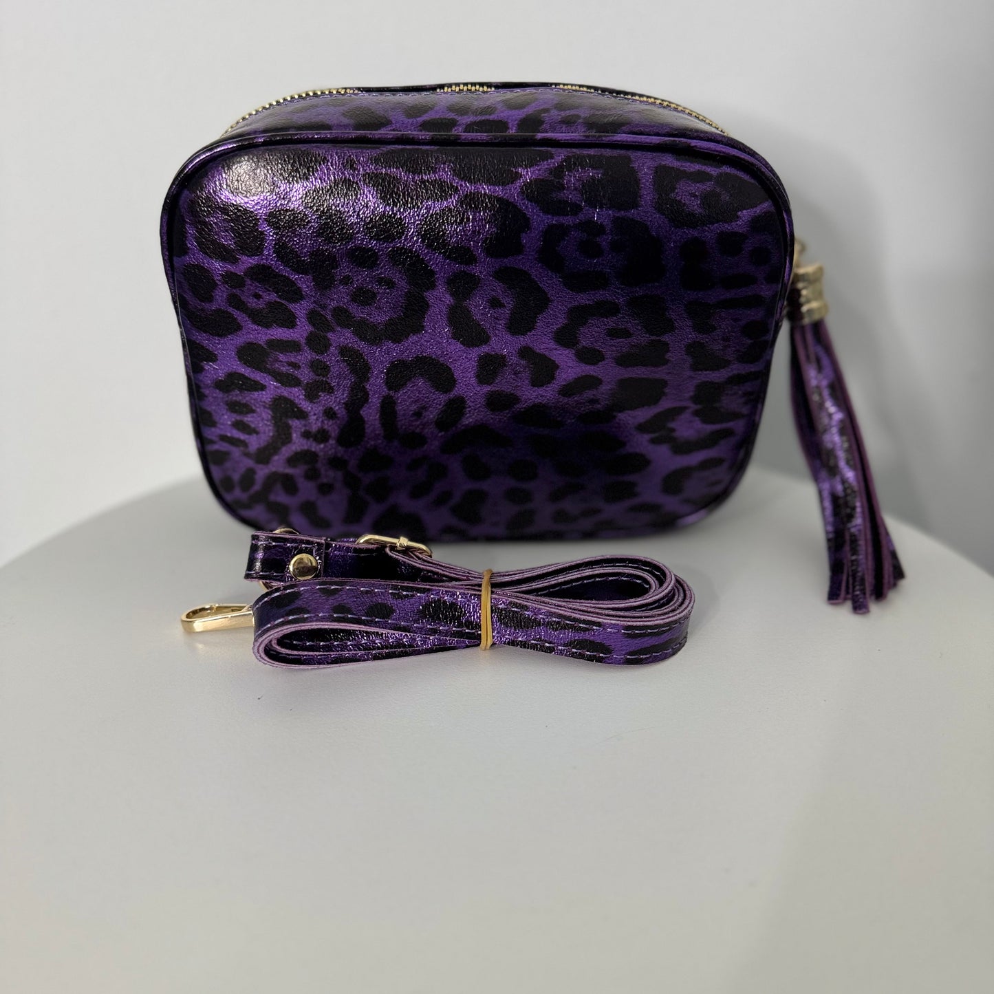 Genuine Leather Leopard Print Cross Body Handbag