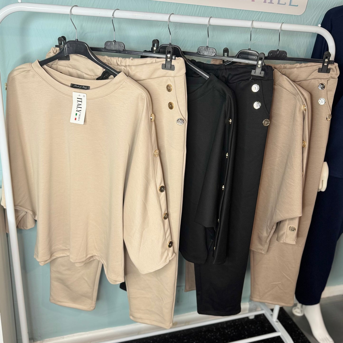 Olga - Hammered Button Detailing Lounge Set -  Womenswear Basic Long Sleeve.