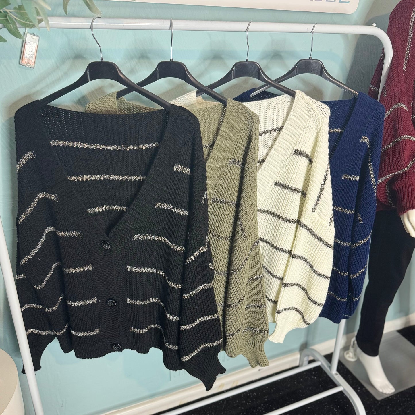 Kirsty - Stripe Lurex glitter Chunky Button Cardigan - up to a size 24!