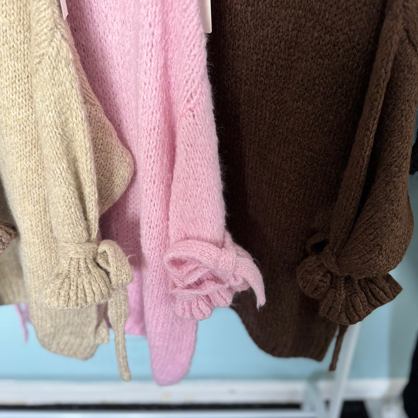 Gracie - Chunky Frill Tie Sleeve Jumper -  Womenswear Knitwear.