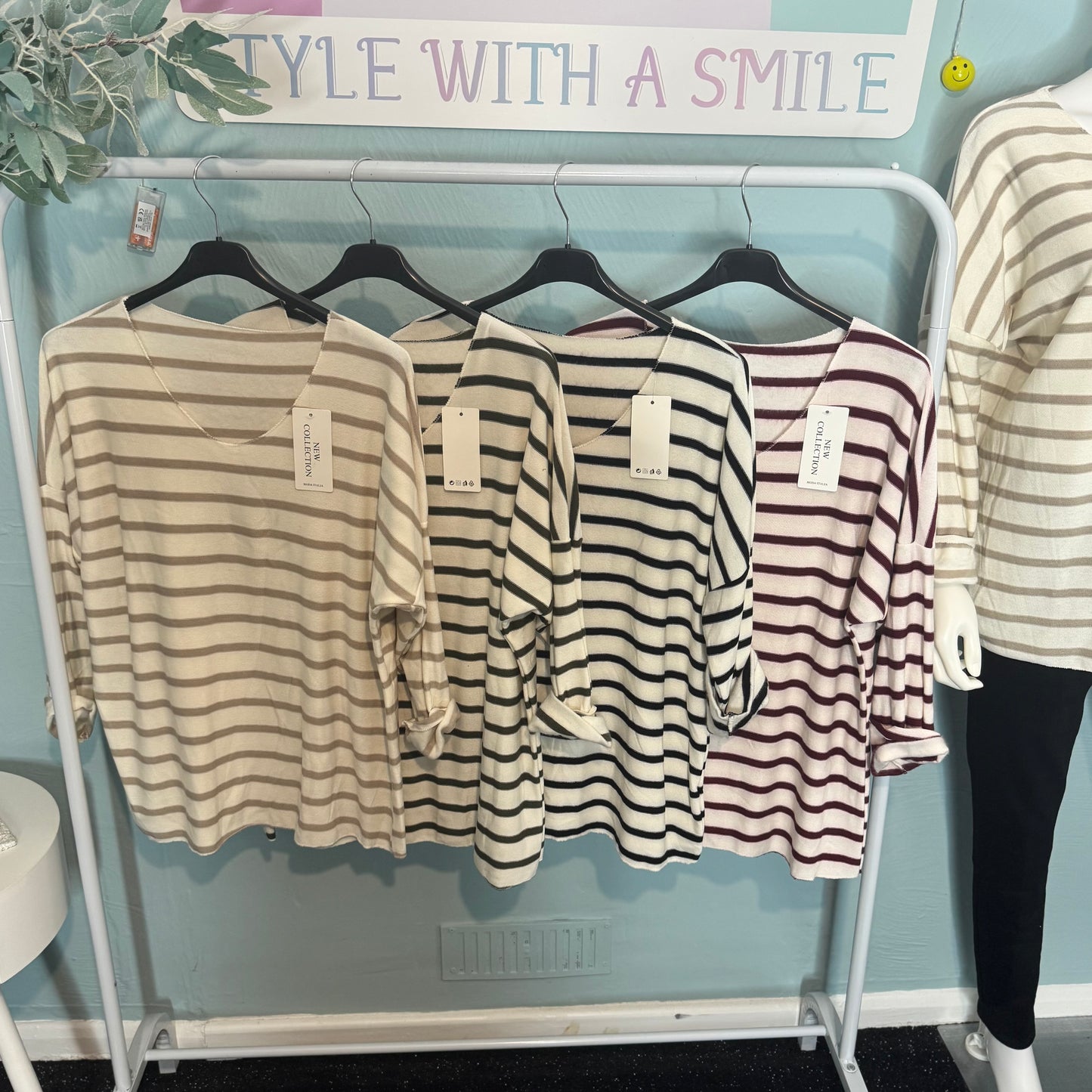 Callie - Stripe V Neck Fine KnIt fleeced lined Jumper - up to a UK 18