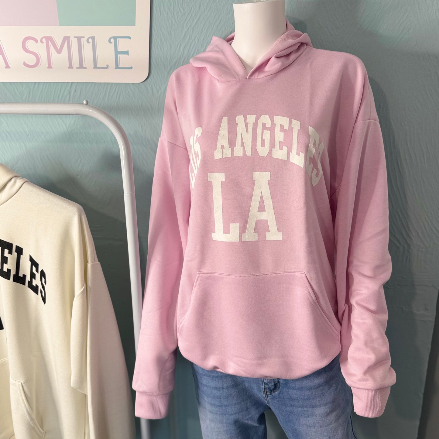 Salma - LA Slogan Hoodie With Front Pouch Pockets! Comfortable Womenswear