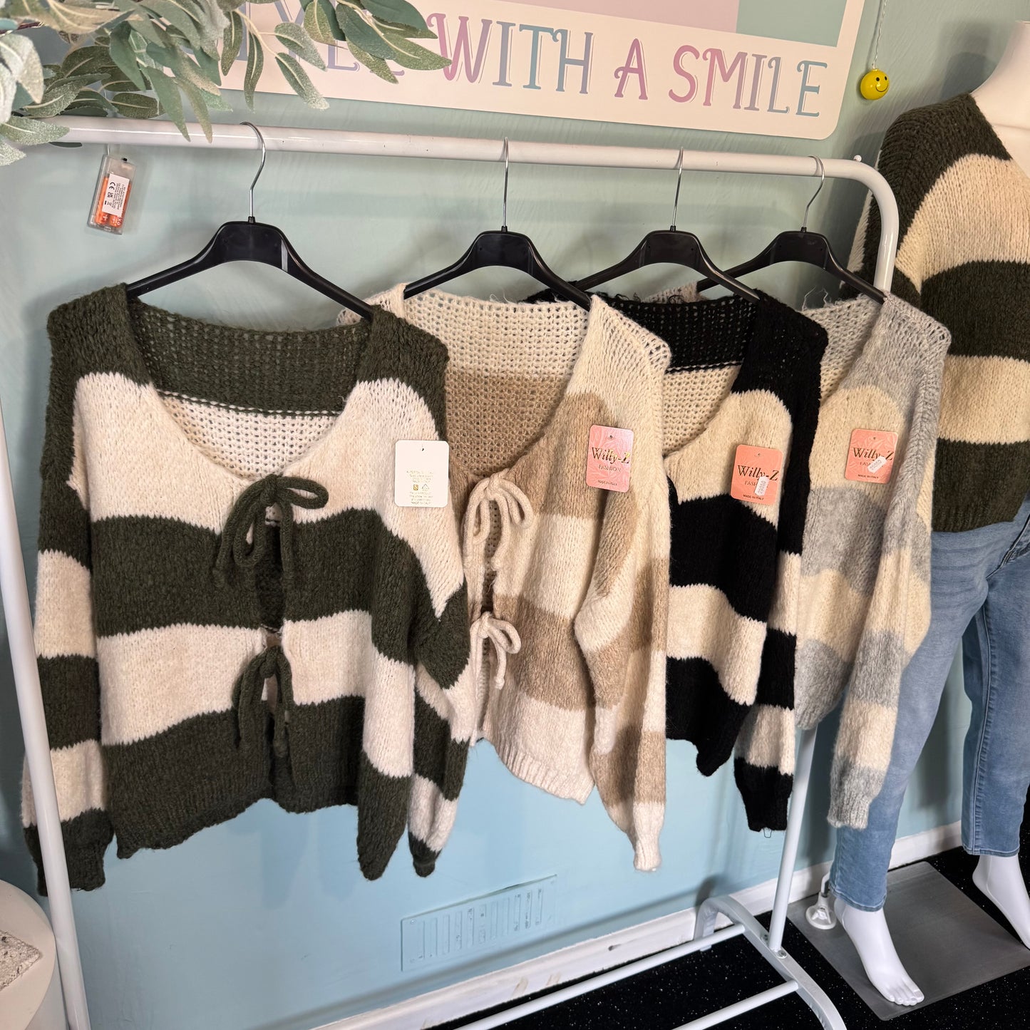 Belle - Striped Tie Bow Cardigan - Size up to a UK 18.  Knitwear Womenswear