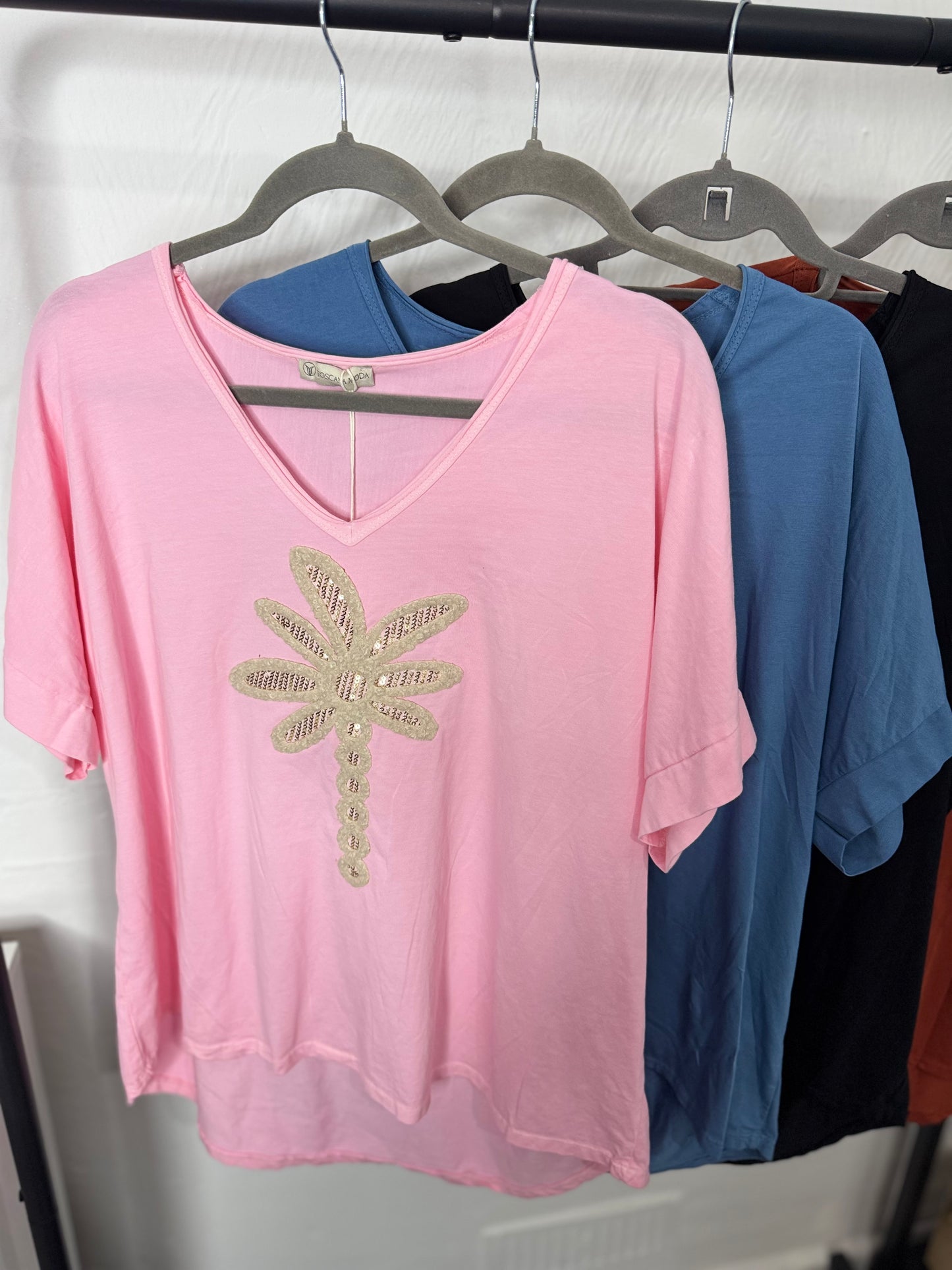 Cara - Palm Tree Sequin T Shirt