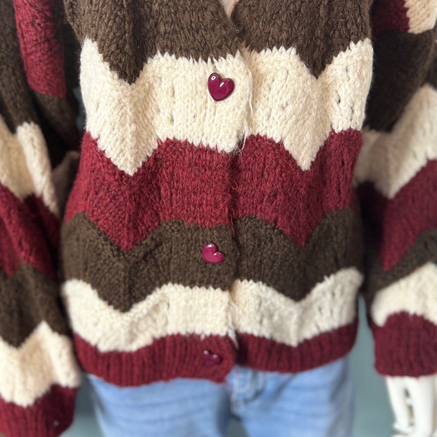 Susie - Heart Button Zigzag Stripe Cardigan - Womenswear Knitwear.