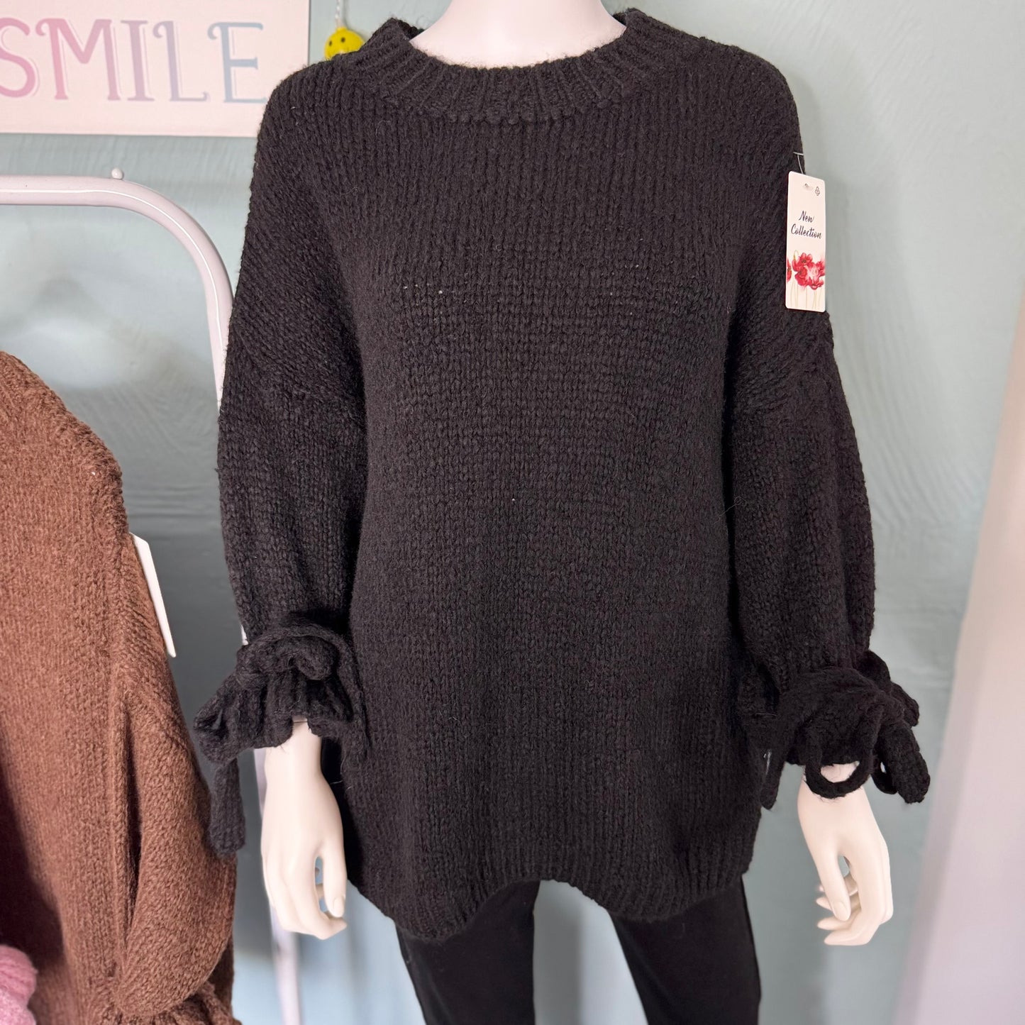 Gracie - Chunky Frill Tie Sleeve Jumper -  Womenswear Knitwear.