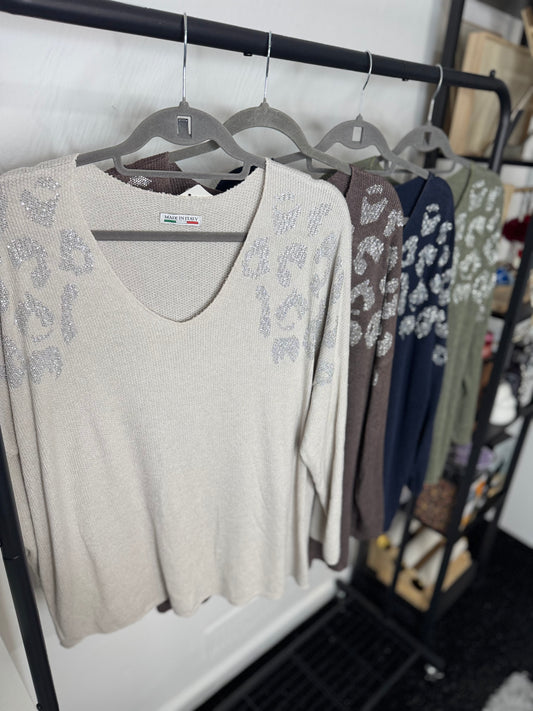 Bella - Diamanté Leopard Fine Knit Jumper