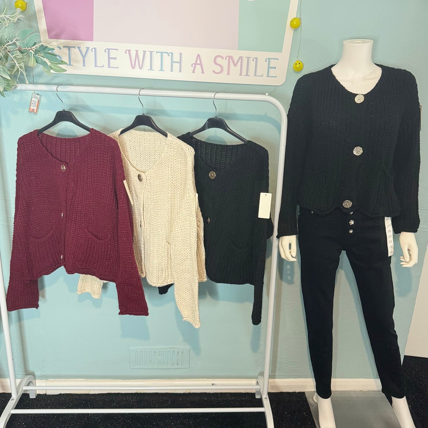 Mandy - Gold Hammered Button Cardigan - up to a size 18 - Knitwear Womenswear