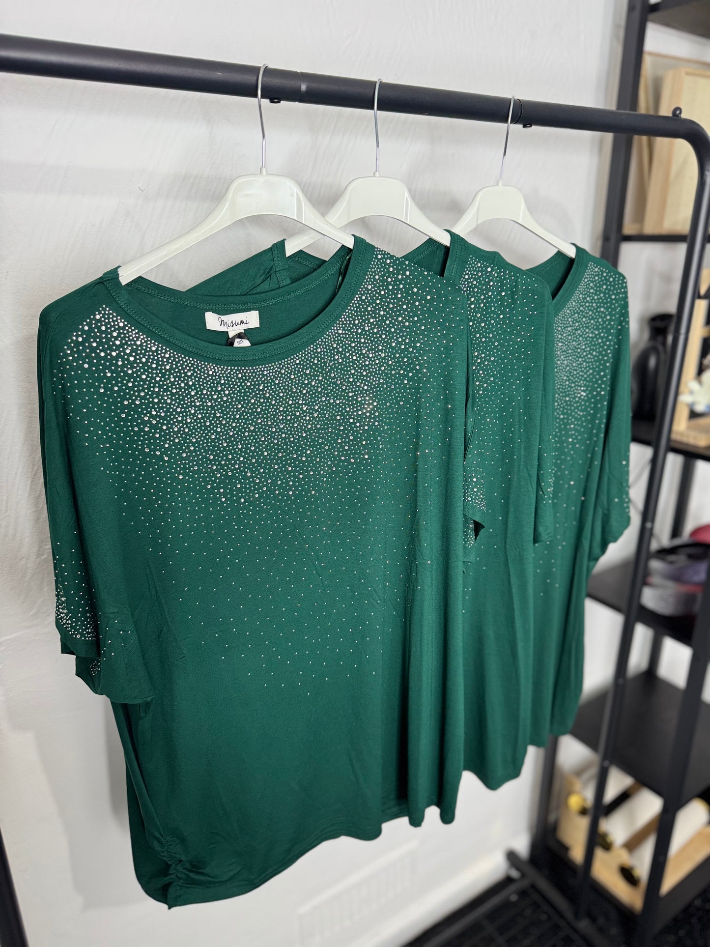 Marie - Diamanté Ruffle Side T Shirt