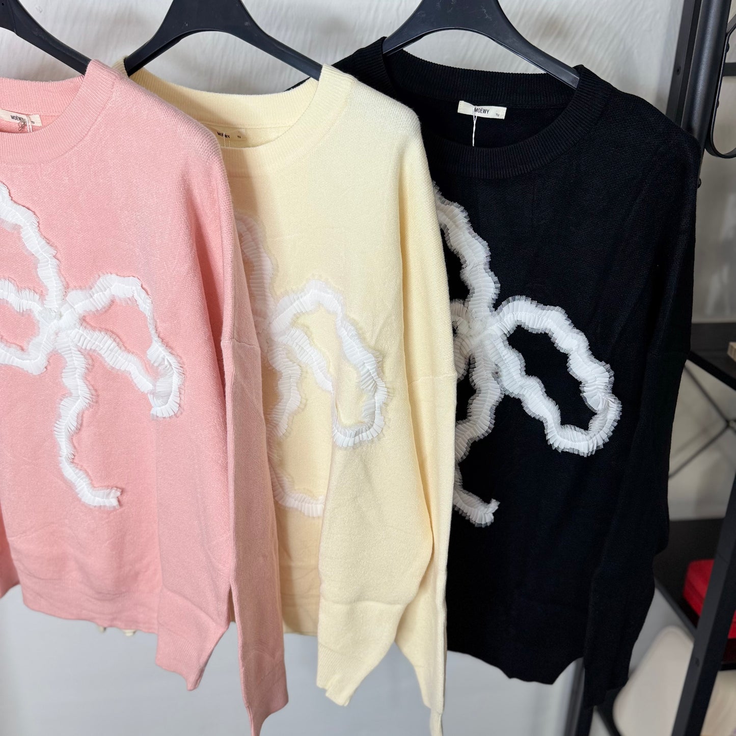 Bo - Bow Detailing Lace Jumper in Pink, Yellow & Black with Elegant Bow Design for Stylish Outfits