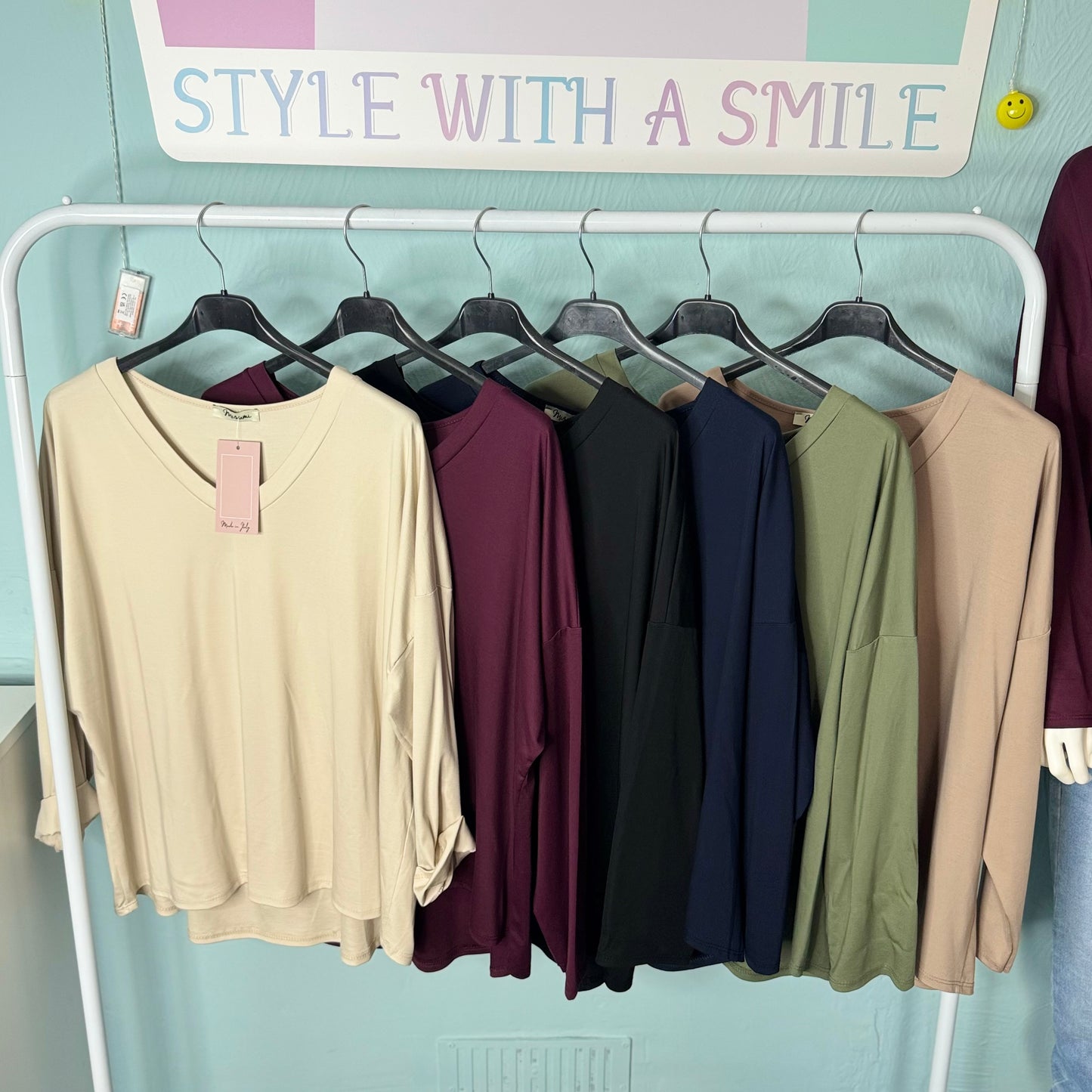 Amara - Long Sleeve V Neck Basic Top -  Womenswear.