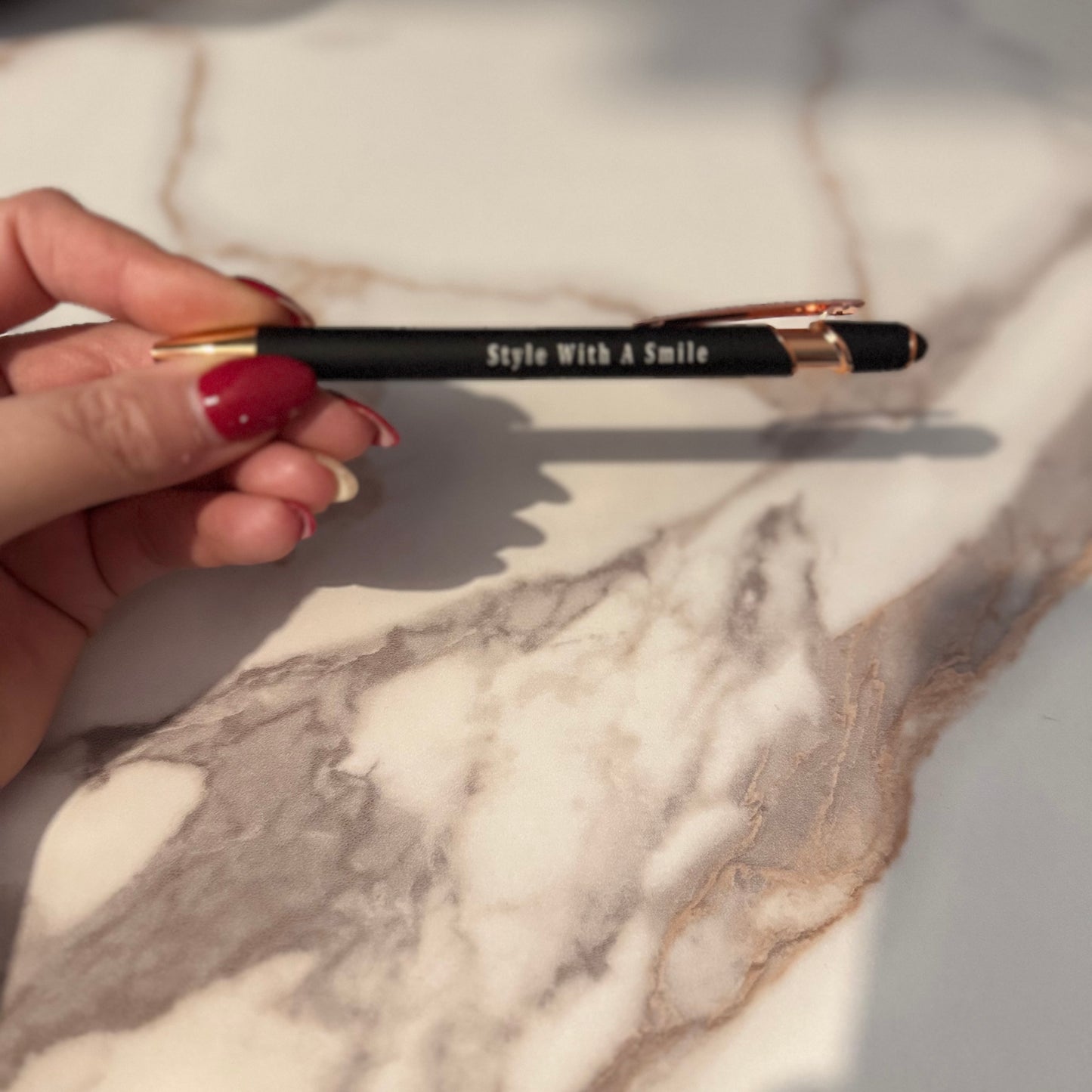 Style With A Smile Logo Black and Rose Gold Pen (Black Ink) - personalised stationery