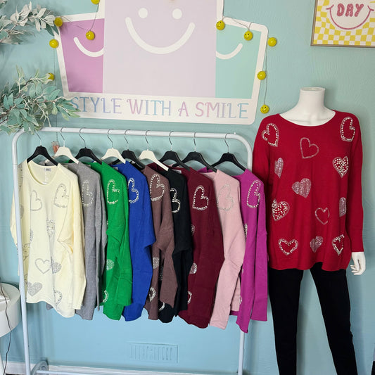 Lily - Diamanté Pearl Ribbed oversized Jumper -  Womenswear Long Sleeve Crewneck.