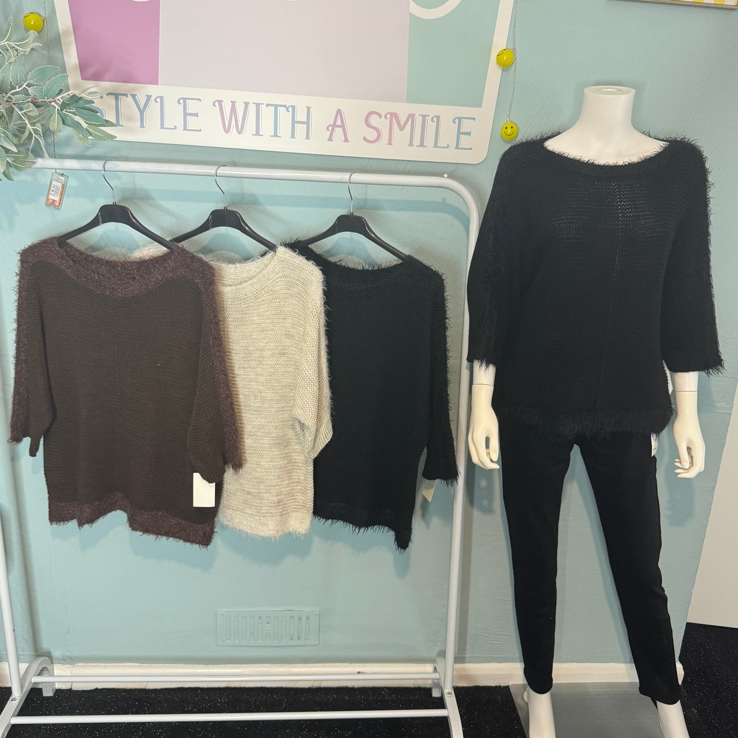 Sam- Waffle Knit 3/4 Sleeve Jumper - up to a UK 18 -  Knitwear Womenswear