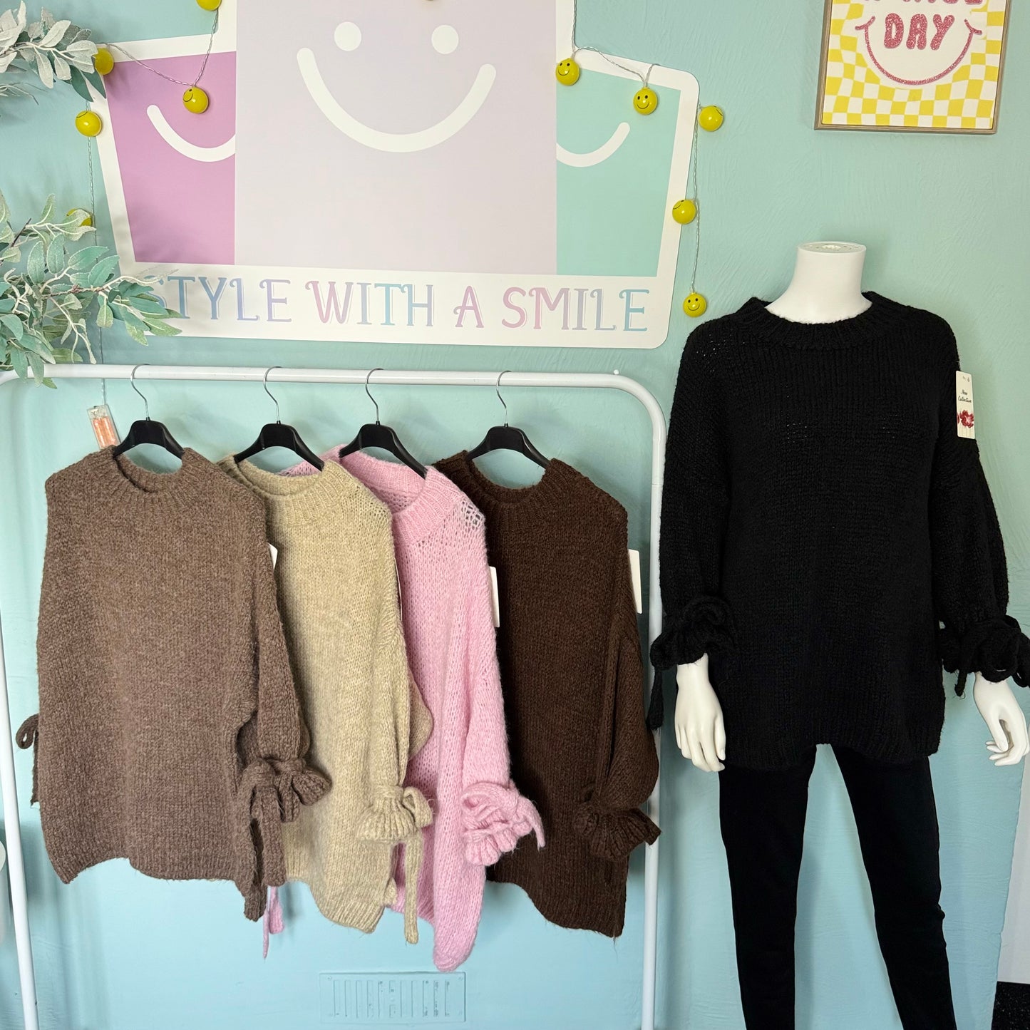 Gracie - Chunky Frill Tie Sleeve Jumper -  Womenswear Knitwear.