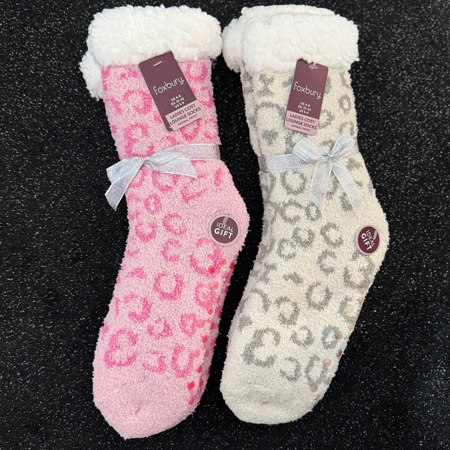 Ladies Fluffy Slipper Socks With Grippers-  Womenswear Furry.