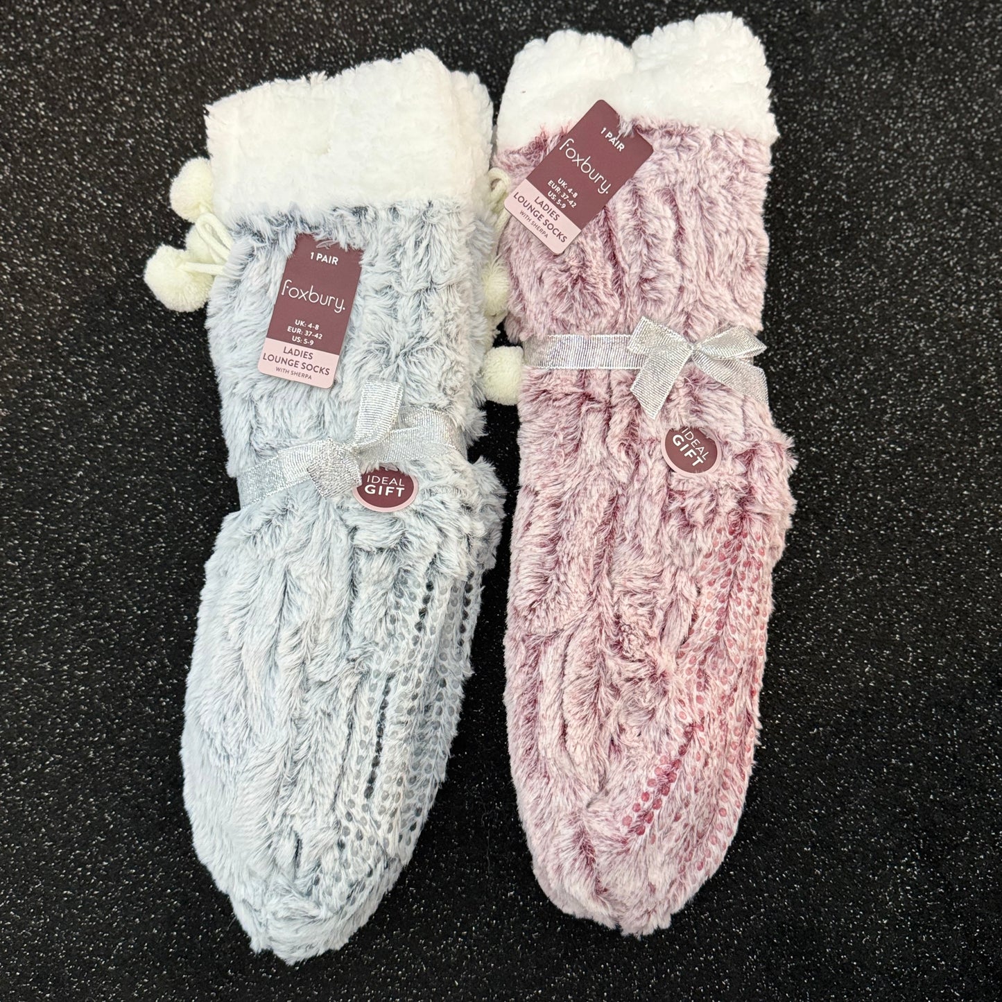 Ladies Fluffy Slipper Socks With Grippers-  Womenswear Furry.