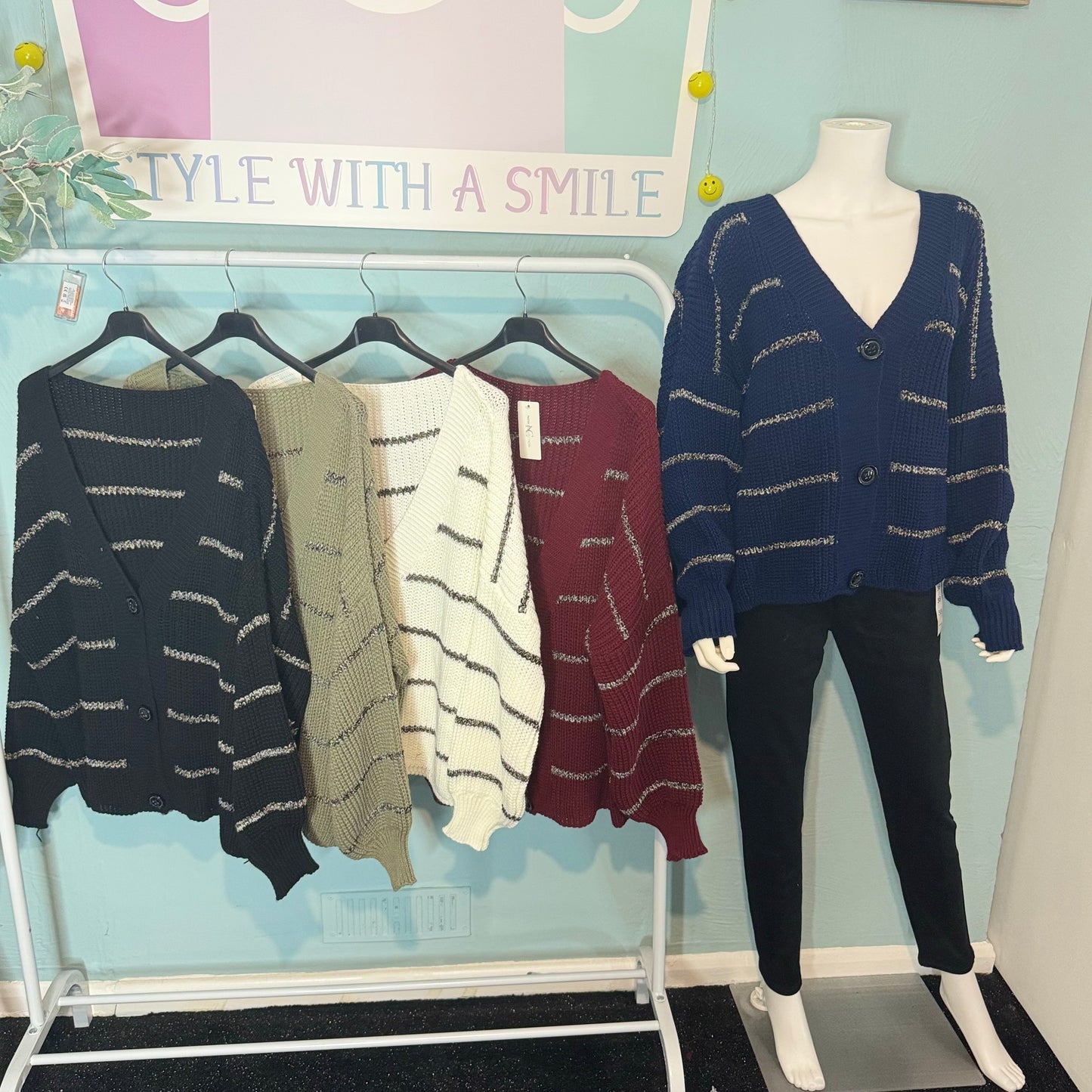 Kirsty - Stripe Lurex glitter Chunky Button Cardigan - up to a size 24!