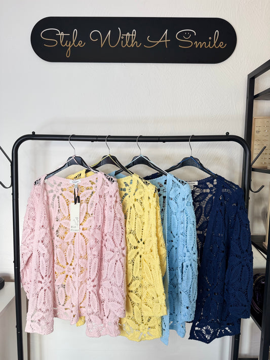 Mary - 3/4 Sleeve Crochet Cardigan