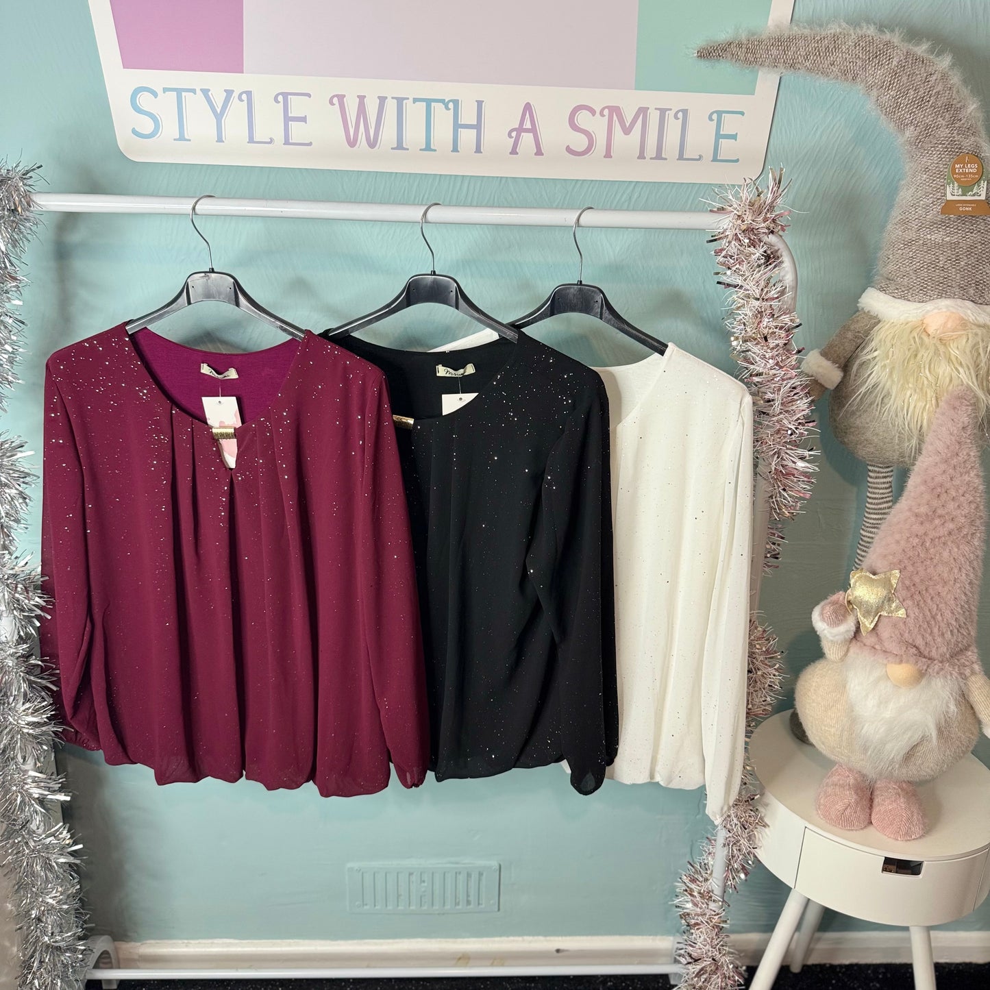 Skye - Sparkle Long Sleeve Gold Buckle Top -  Womenswear.