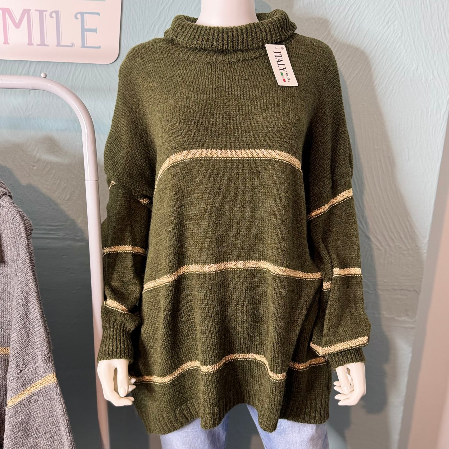 Shelley - Roll Neck Lurex Stripe Oversized Jumper -  Womenswear Knitwear.